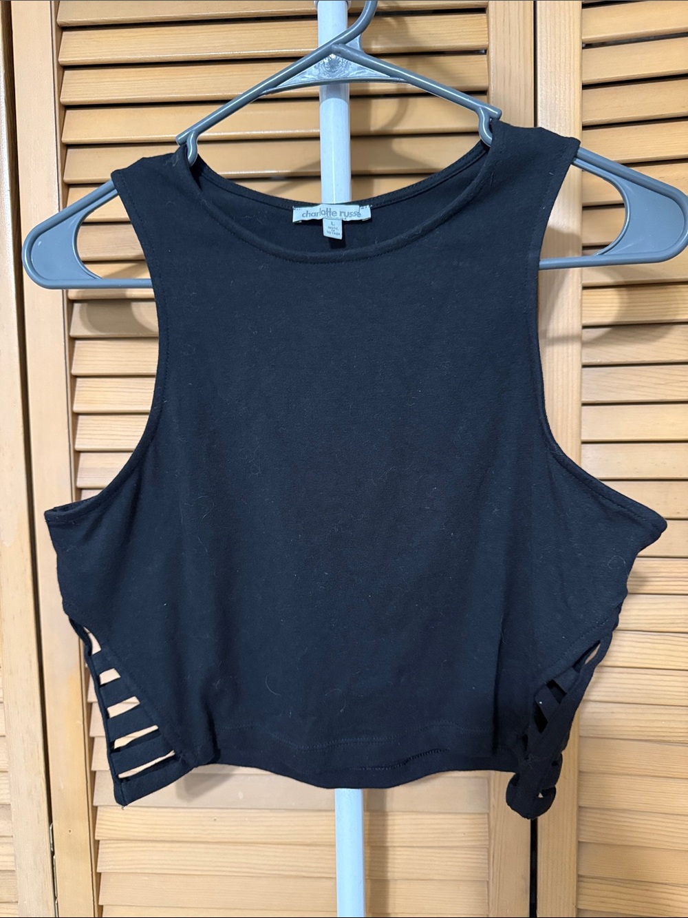 Charlotte Russe Black Cropped Tank with Side Slit Details